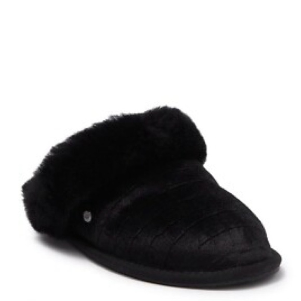 UGG SCUFFETTE VELVET CROC Fur Lined SLIPPERS SIZE 6 BLACK